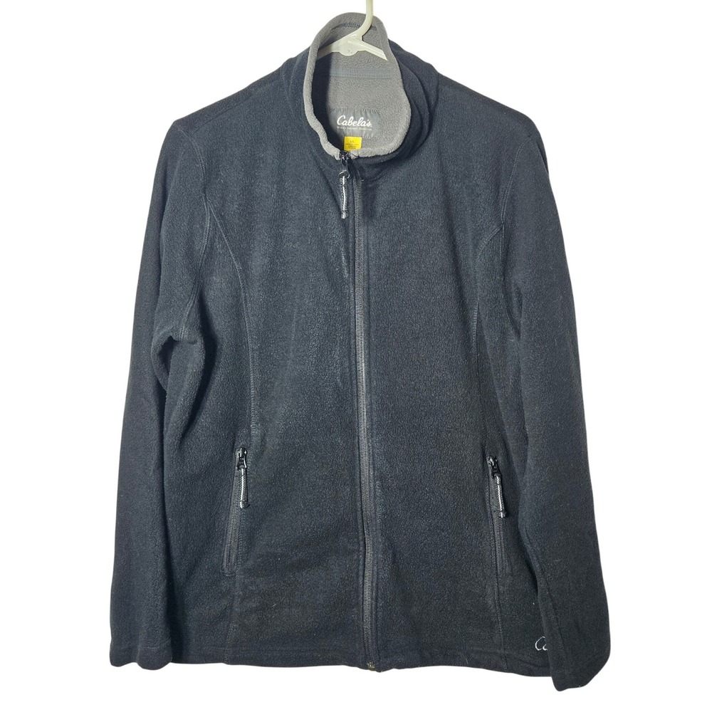 Cabelas‎ Mens Black Full Zip Fleece Jacket Large Outdoor Gorp Camping Minimalist